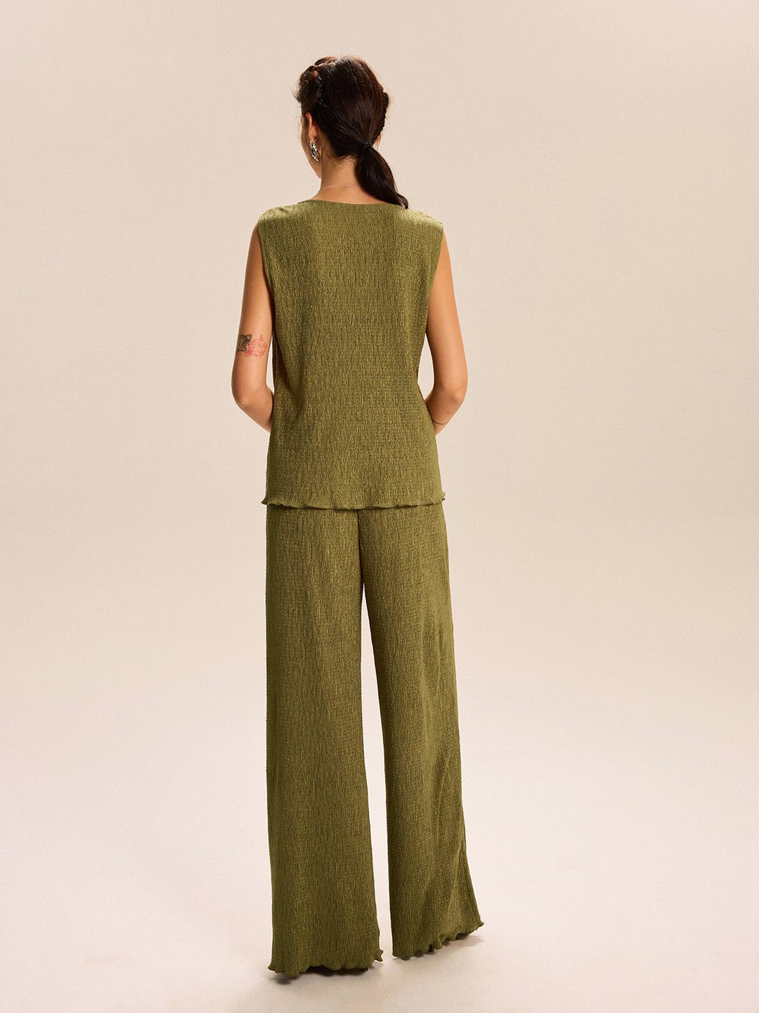 Ensemble Haut Sans Manches à Nouer Devant et Pantalon Large