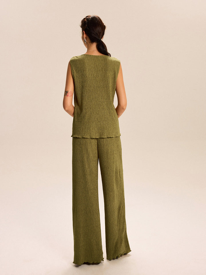Ensemble Haut Sans Manches à Nouer Devant et Pantalon Large