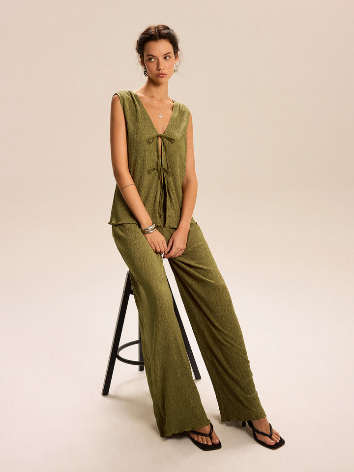 Ensemble Haut Sans Manches à Nouer Devant et Pantalon Large