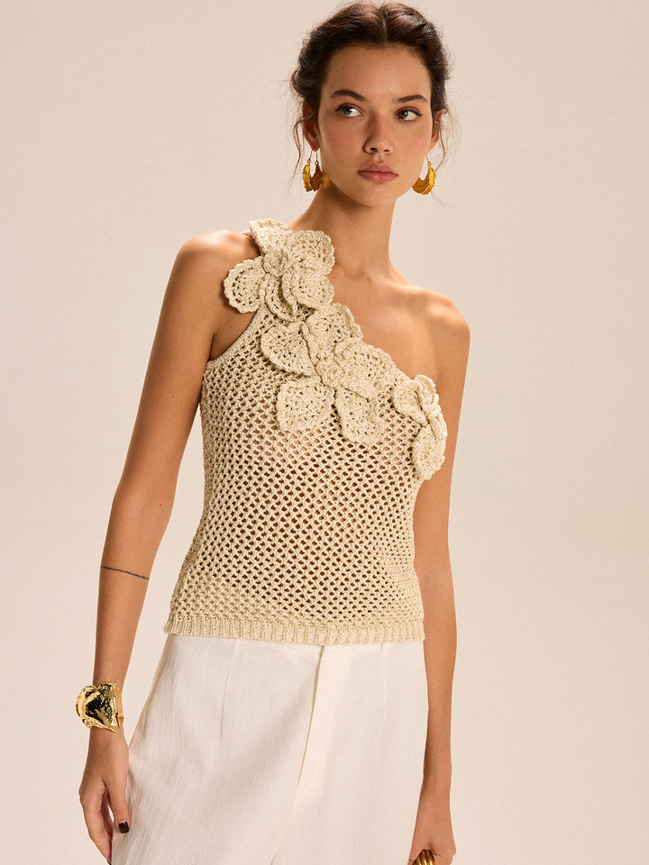 Haut en crochet floral à une épaule