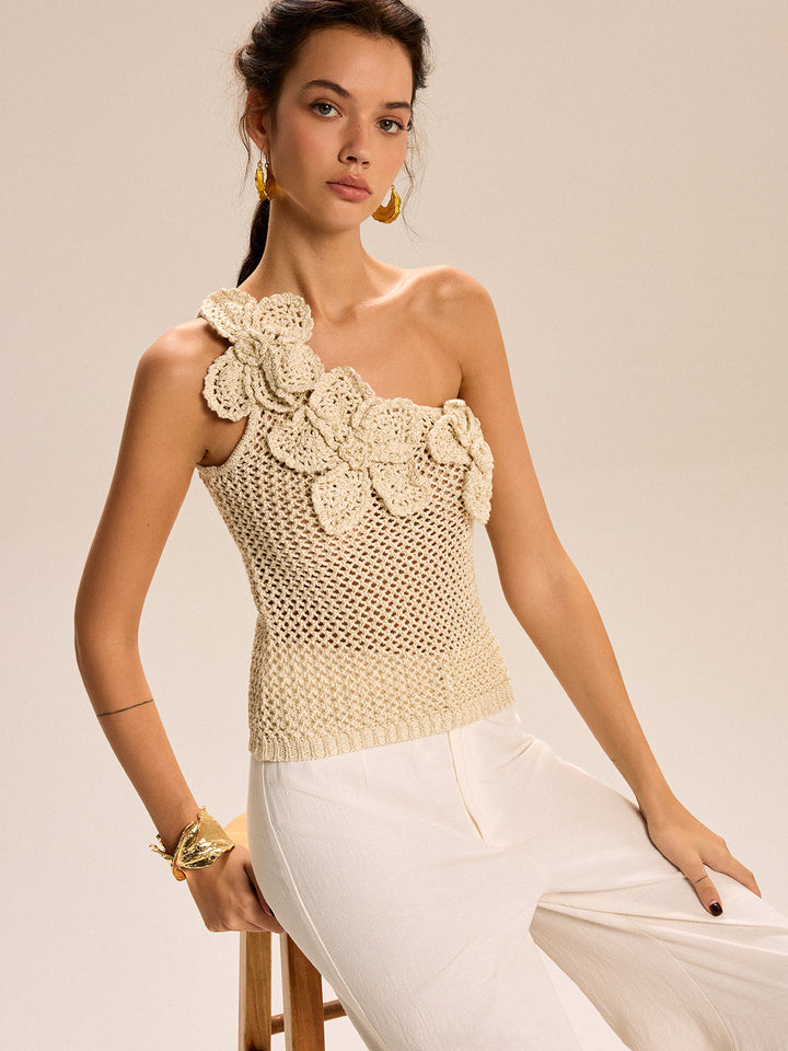 Haut en crochet floral à une épaule