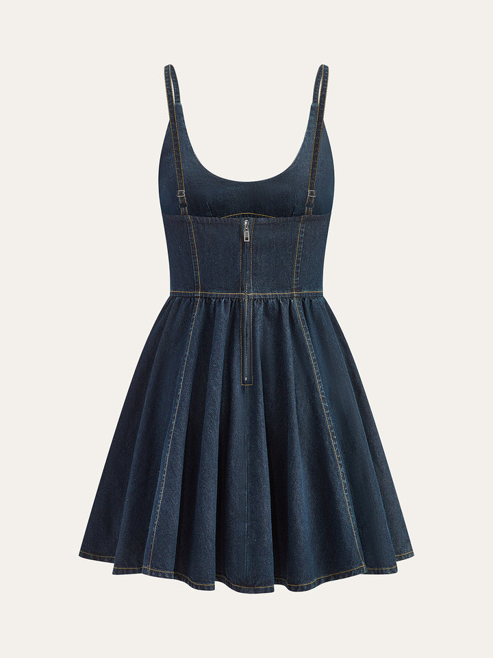 Robe patineuse évasée en jean sans dos