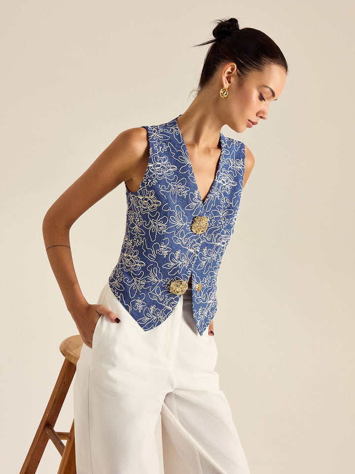Gilet Brodé Floral