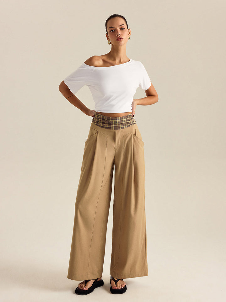 Pantalon large à carreaux avec poches