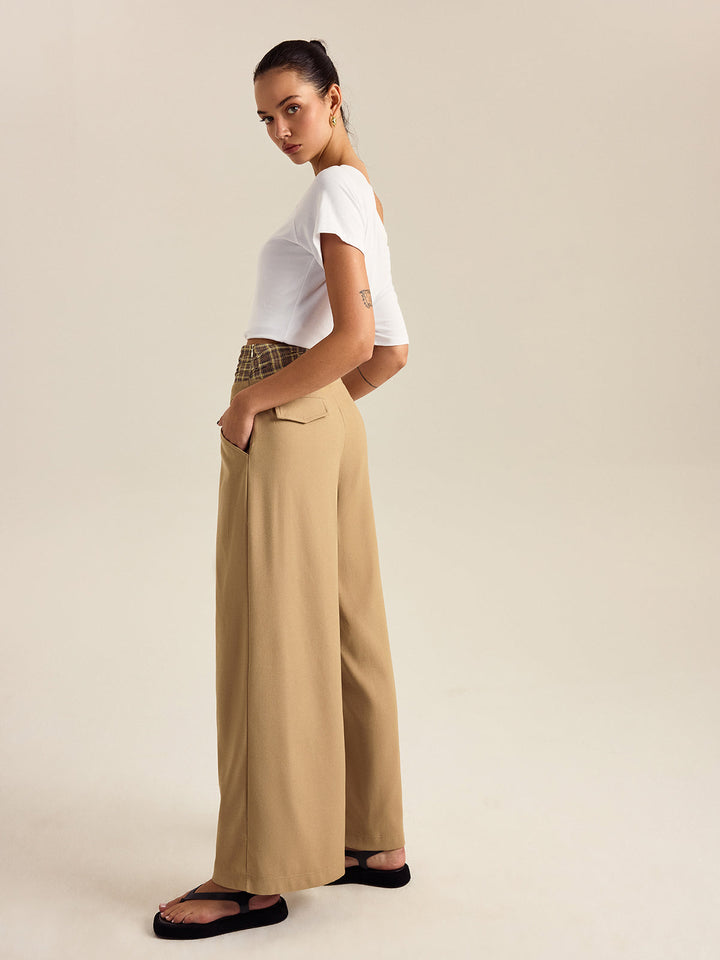 Pantalon large à carreaux avec poches
