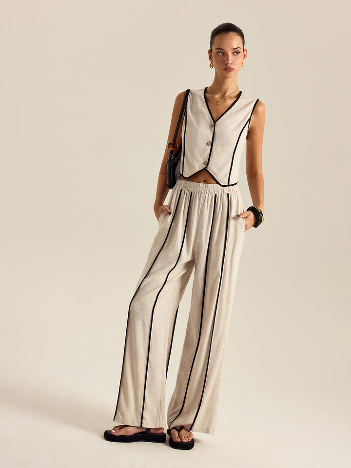 Ensemble Pantalon Rayé Lin & Coton Taille Élastique