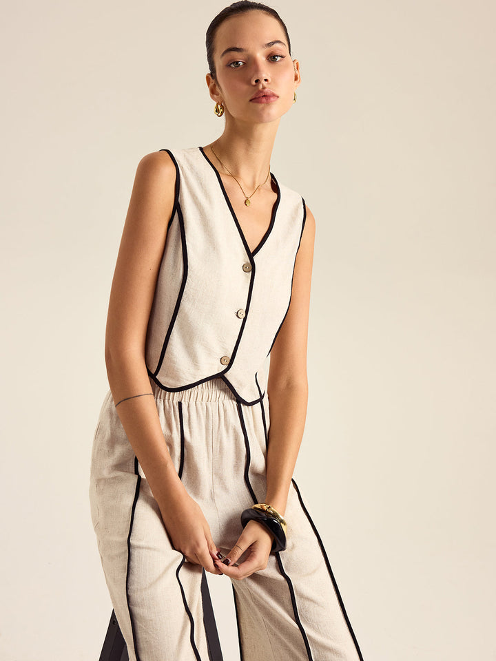 Ensemble Pantalon Rayé Lin & Coton Taille Élastique