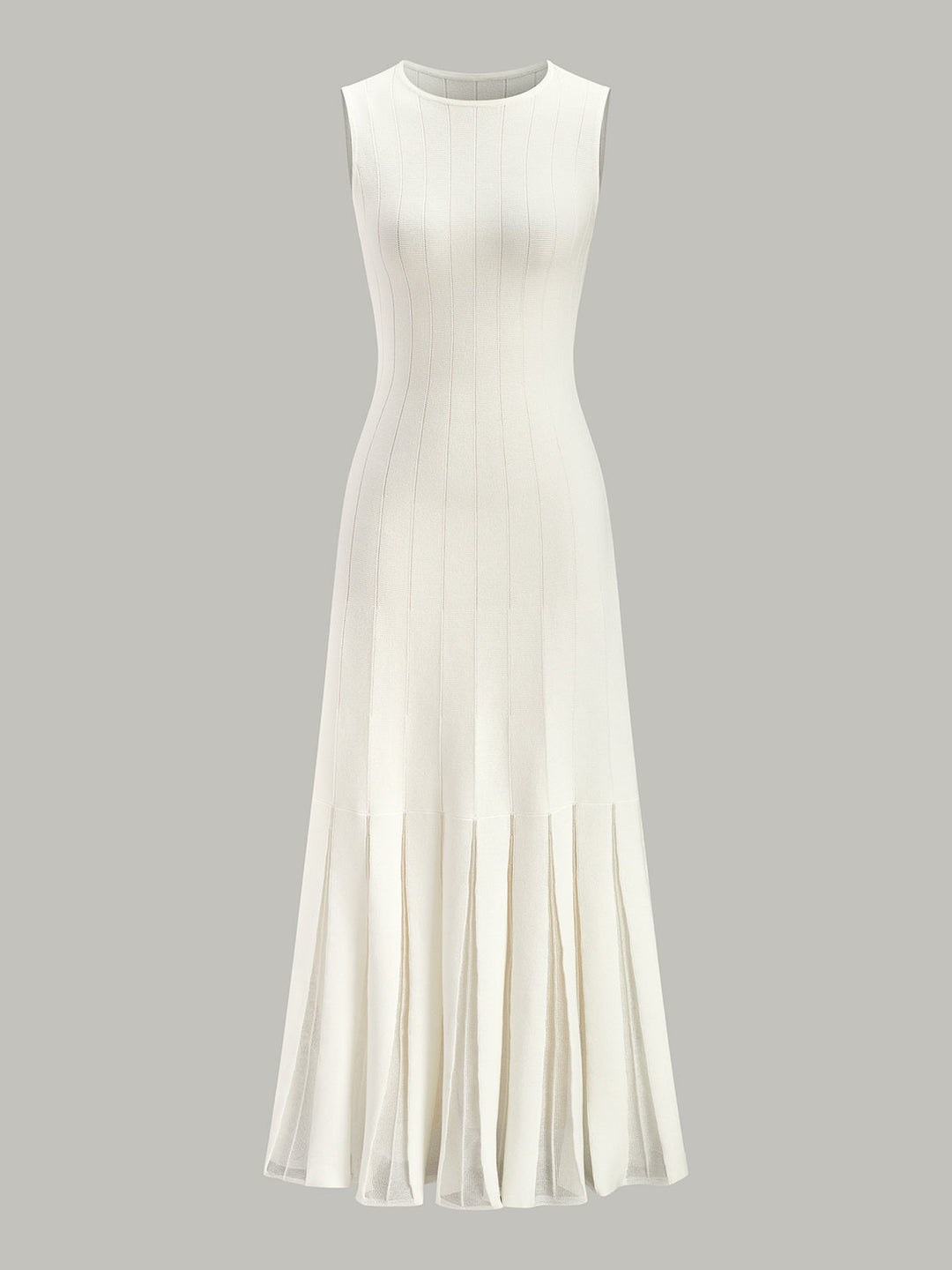 Robe Longue Évasée en Maille Semi-Transparente Sans Ceinture