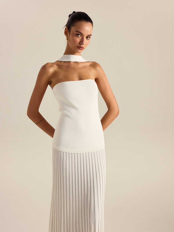 Robe Longue Plissée à Col Plongeant