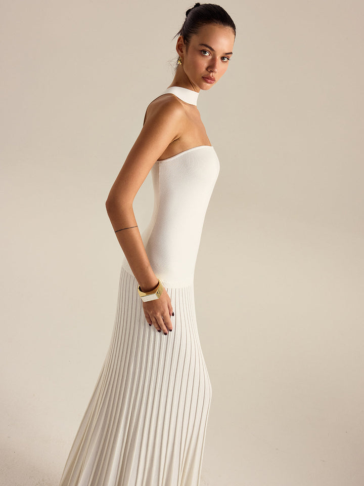Robe Longue Plissée à Col Plongeant