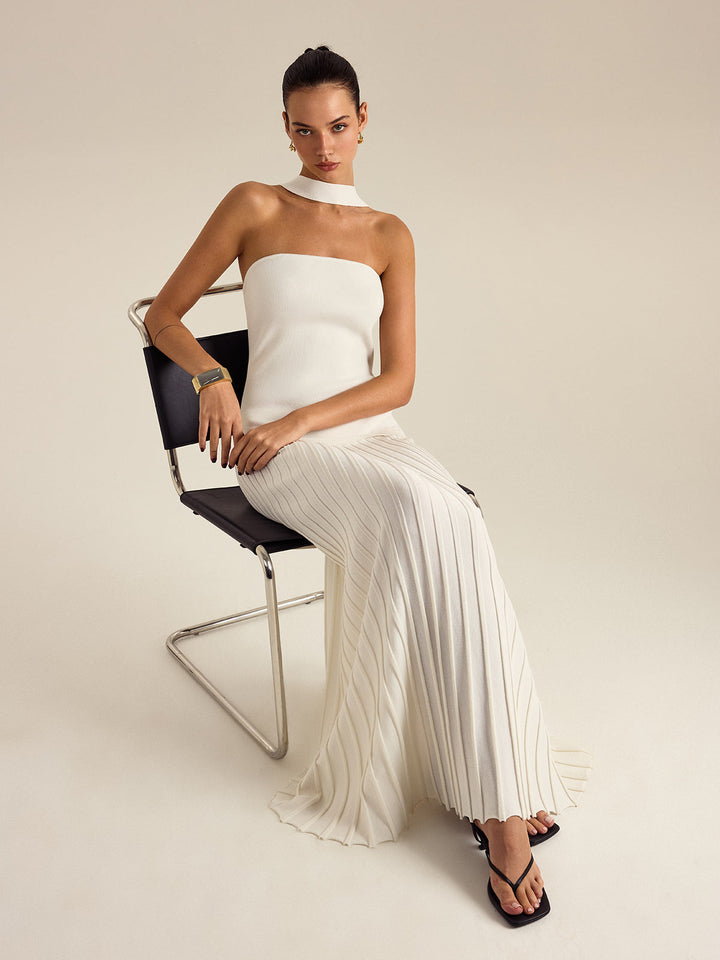 Robe Longue Plissée à Col Plongeant