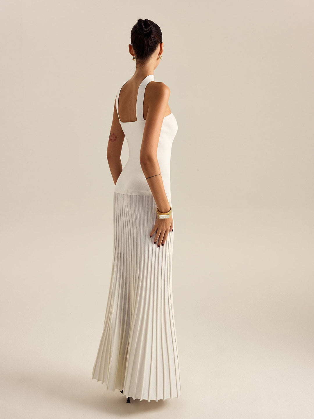 Robe Longue Plissée à Col Plongeant