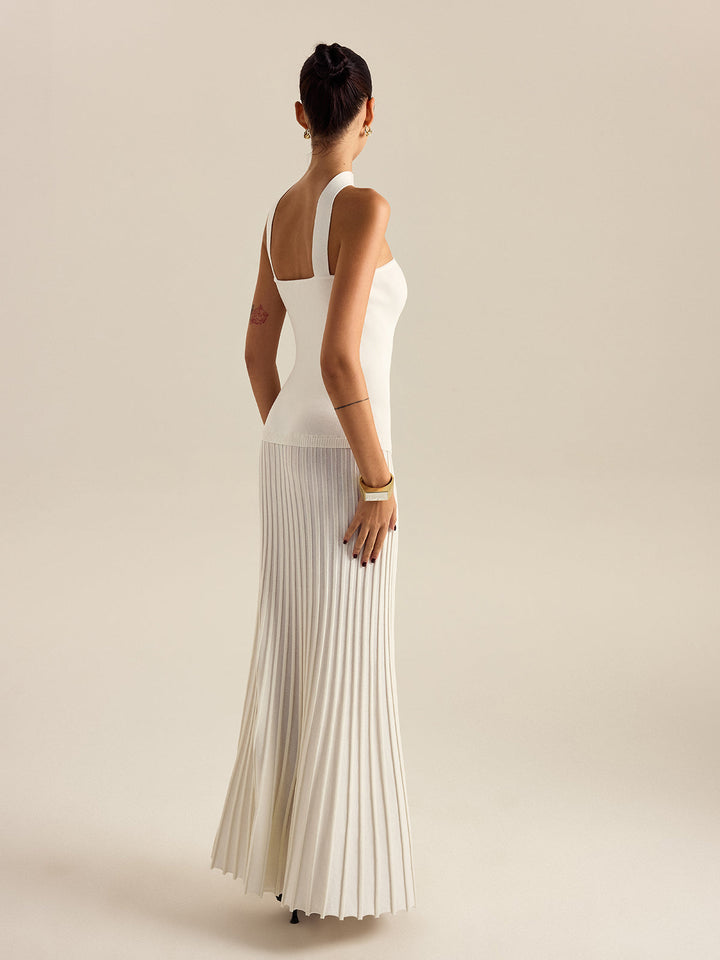 Robe Longue Plissée à Col Plongeant