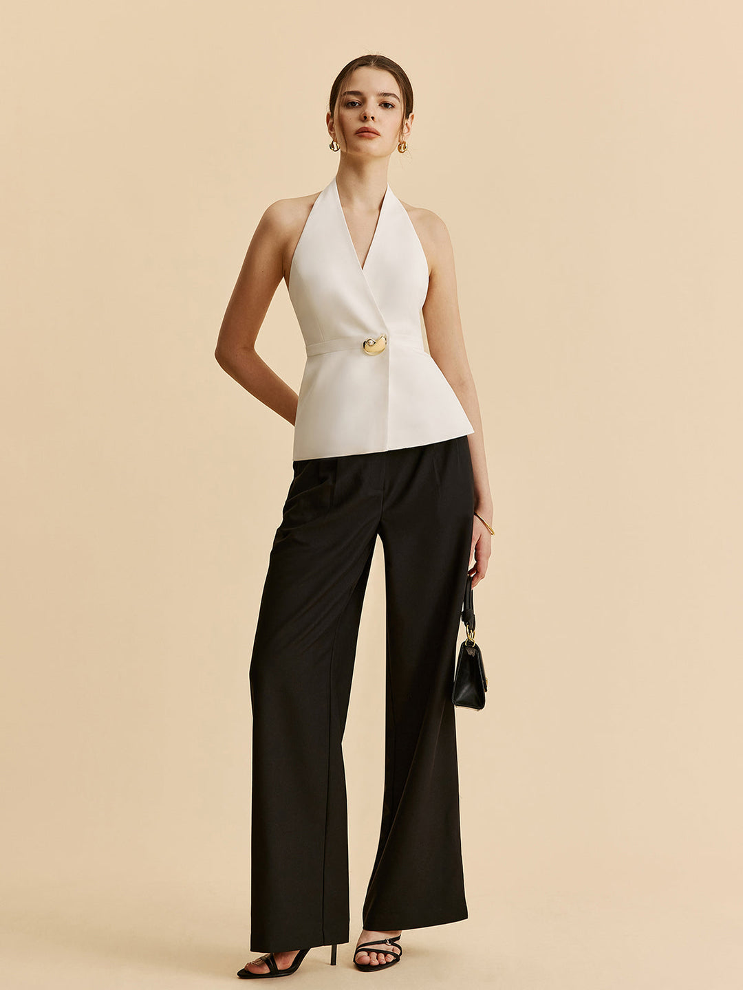 Top Blazer à Encolure Plongeante avec Poches