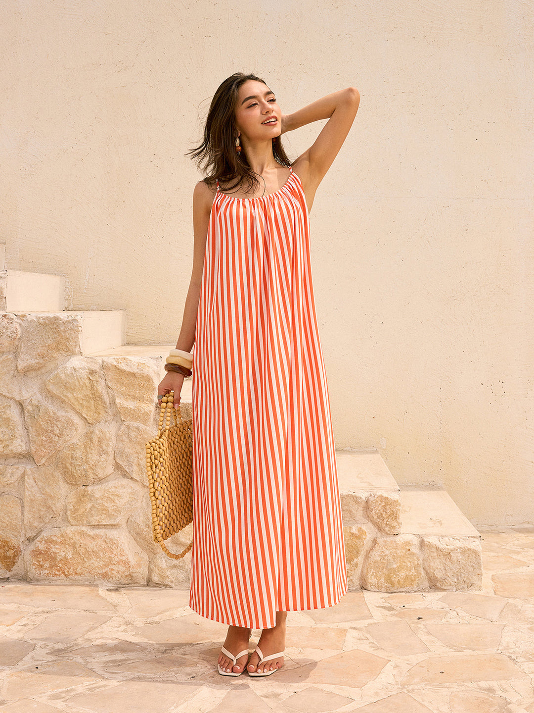 Robe Maxi Dos Nu Rayé