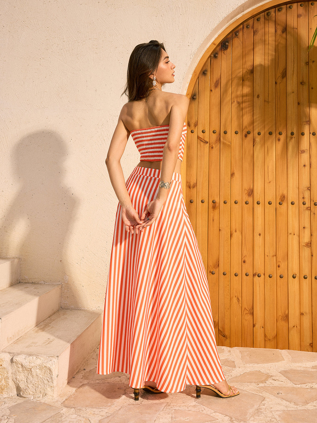 Ensemble Jupe Longue et Haut Bandeau à Rayures