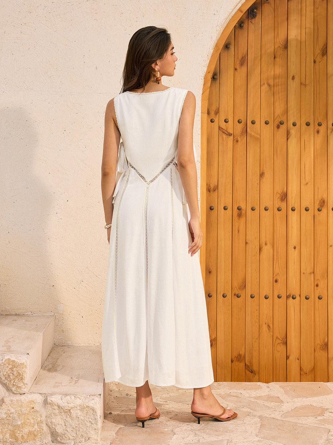 Robe Longue en Lin et Coton avec Liens au Dos