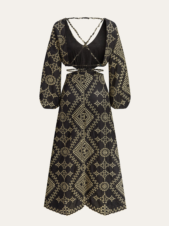 Robe Longue Coupe Devant Trouée et Brodée