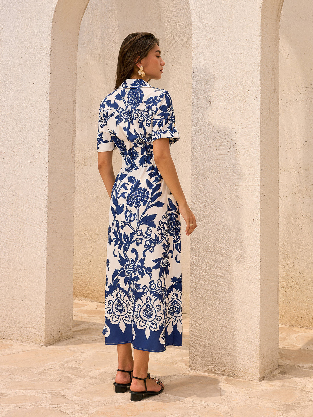 Robe Mi-Longue Ceinturée Fleurie à Poches