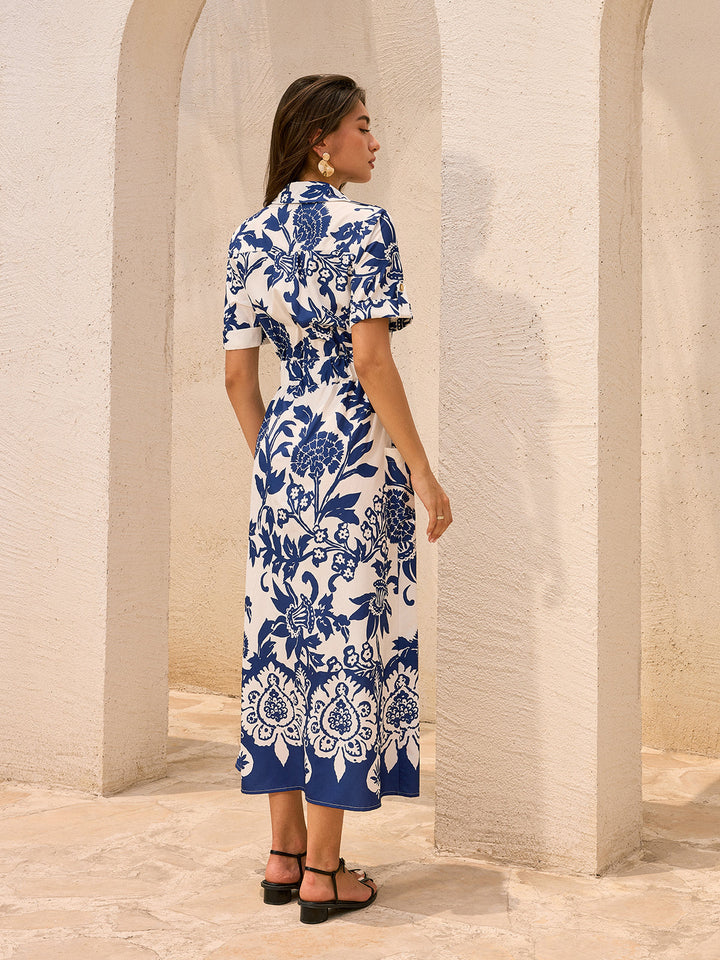 Robe Mi-Longue Ceinturée Fleurie à Poches