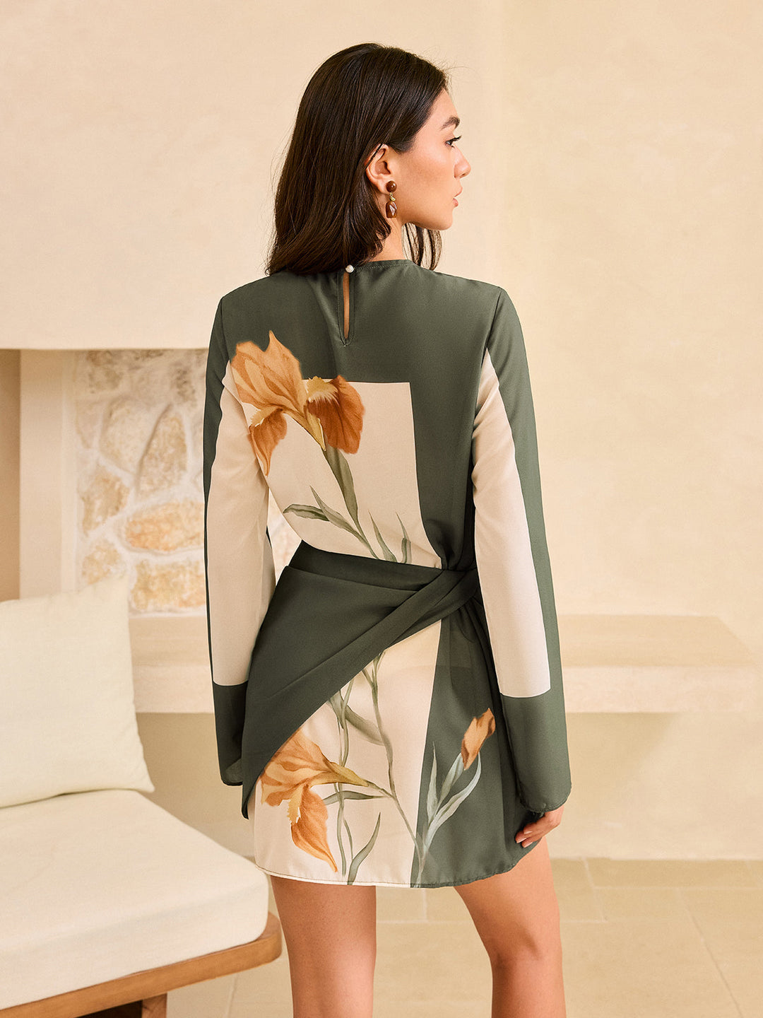 Robe portefeuille à manches longues à imprimé floral