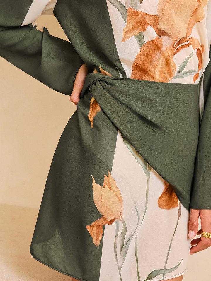 Robe portefeuille à manches longues à imprimé floral