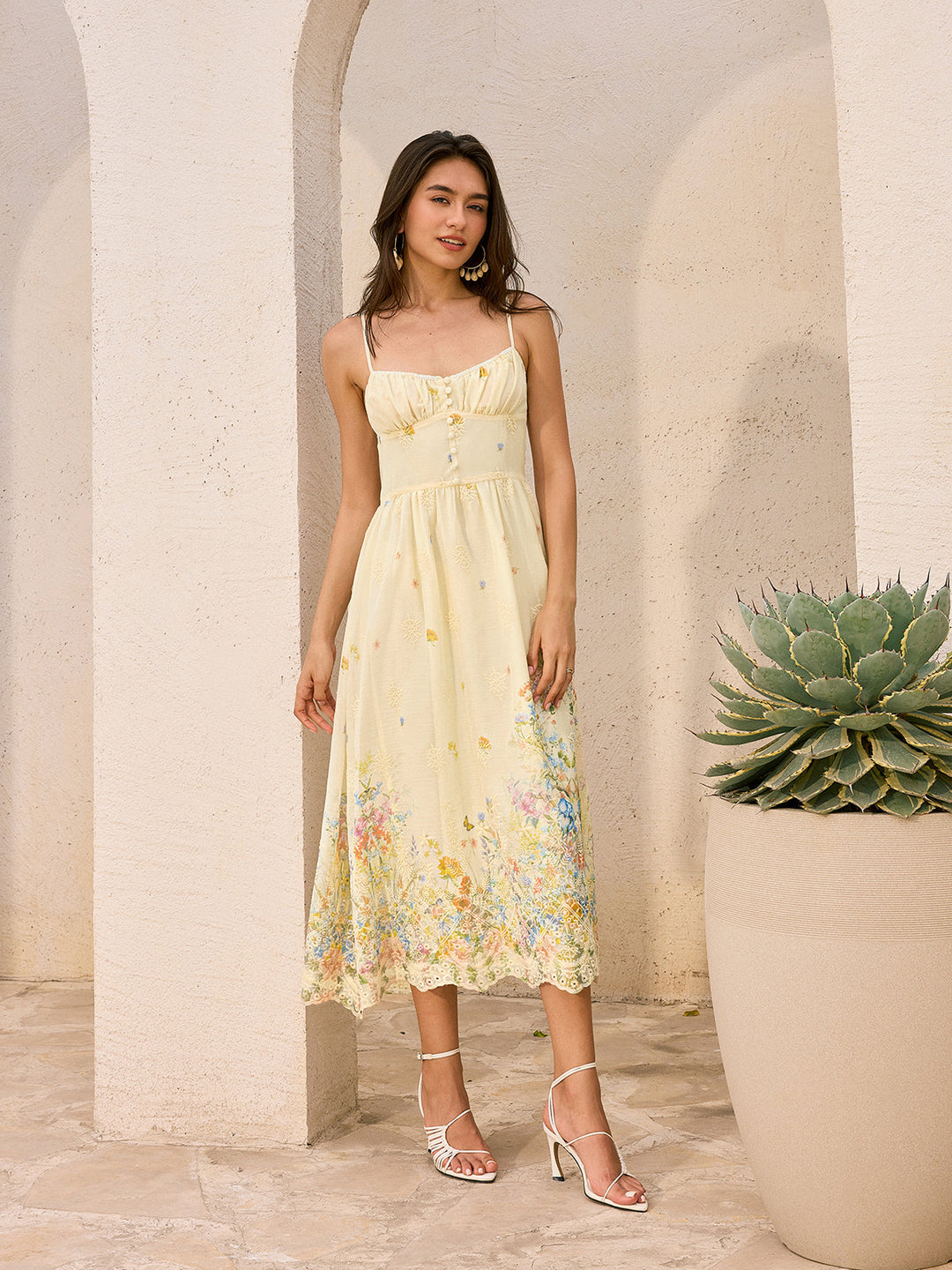 Robe Mi-longue Fleurie Brodéee