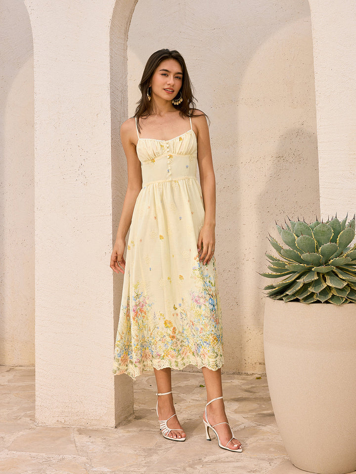 Robe Mi-longue Fleurie Brodéee