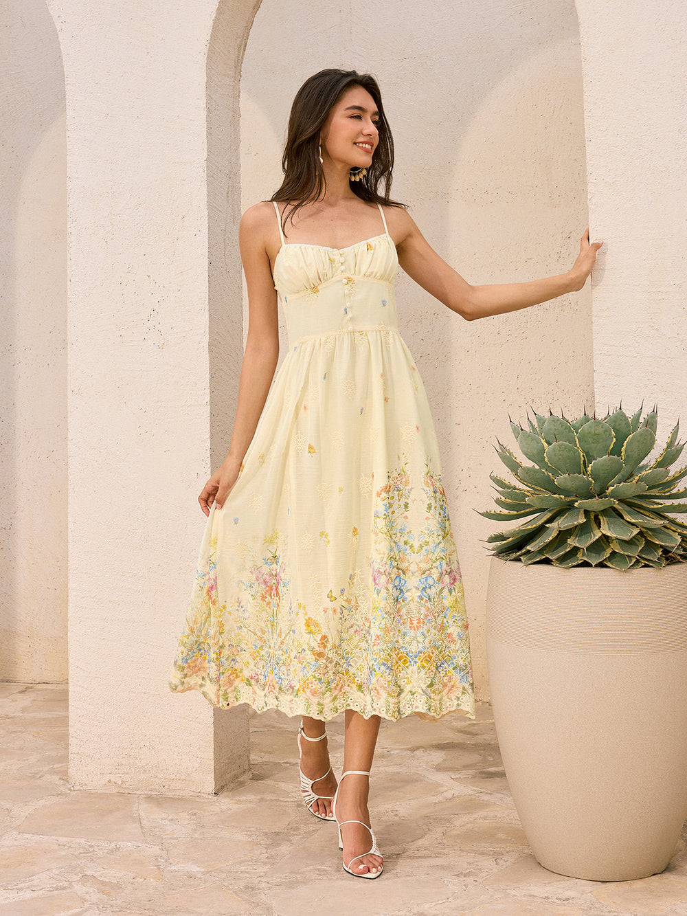 Robe Mi-longue Fleurie Brodéee