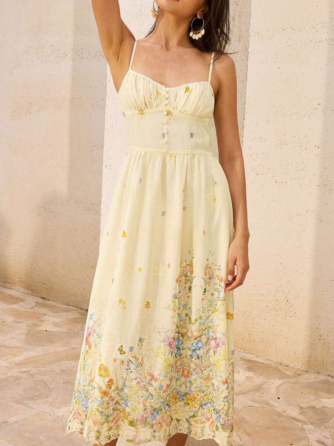 Robe Mi-longue Fleurie Brodéee
