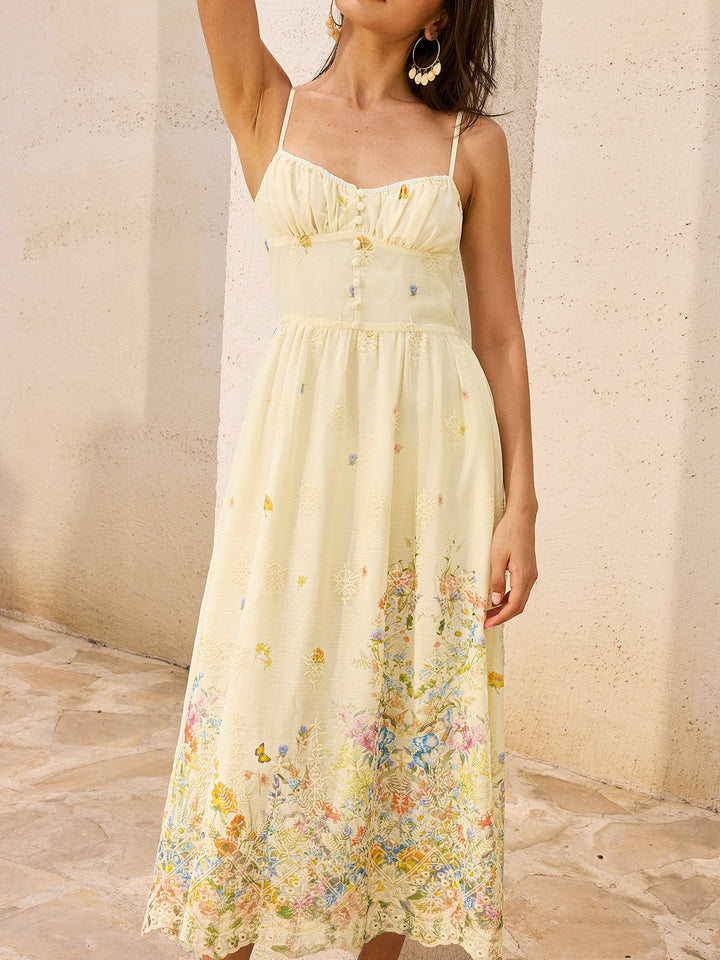 Robe Mi-longue Fleurie Brodéee