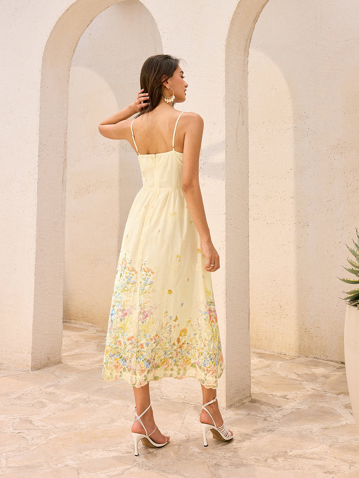 Robe Mi-longue Fleurie Brodéee