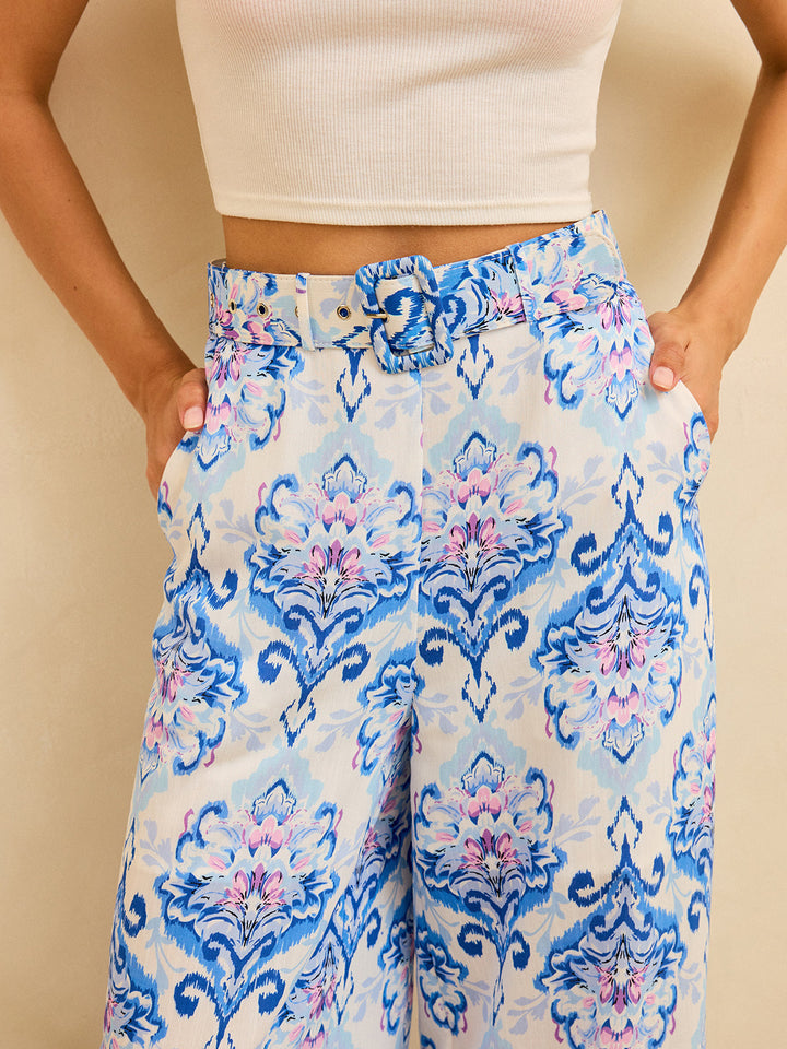 Pantalons Taille Haute Imprimé Floral Jambe Large