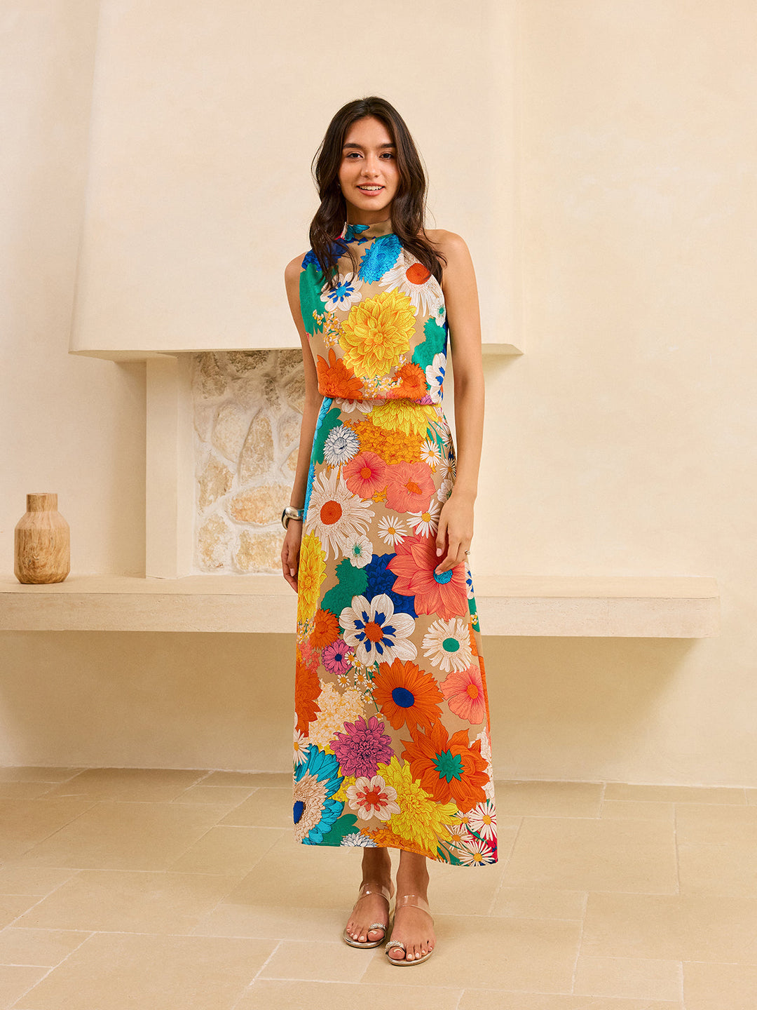 Robe Longue Imprimée avec Dos à Lacets