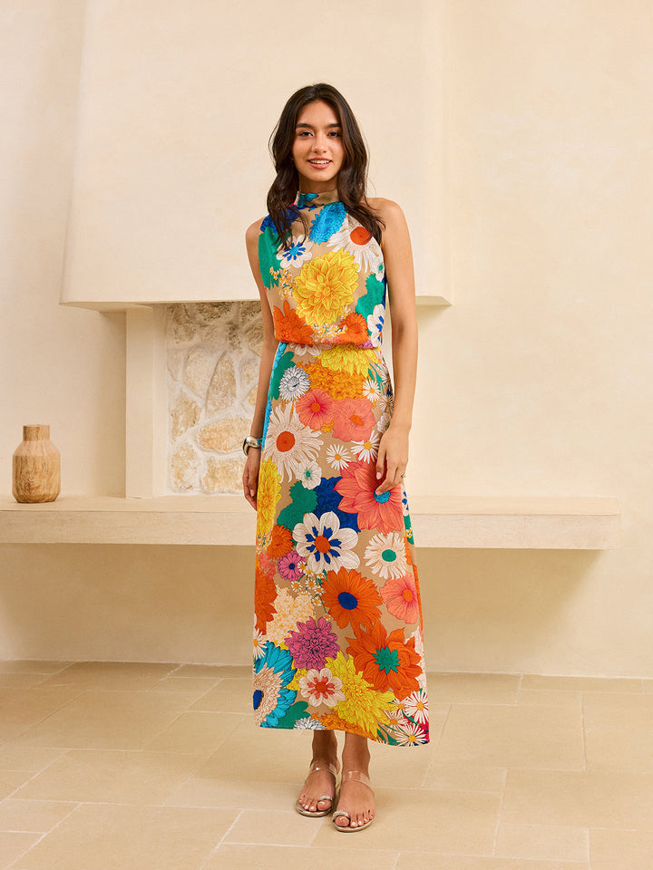 Robe Longue Imprimée avec Dos à Lacets
