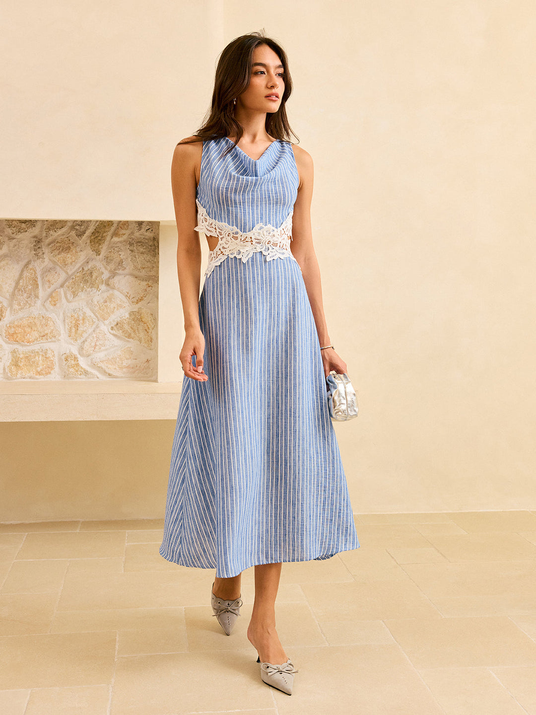 Robe Longue Dos Nu avec Détail de Dentelle