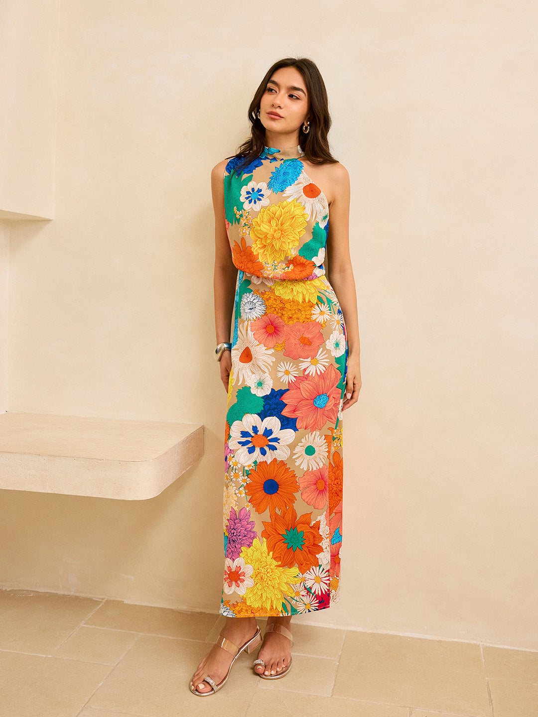 Robe Longue Imprimée avec Dos à Lacets