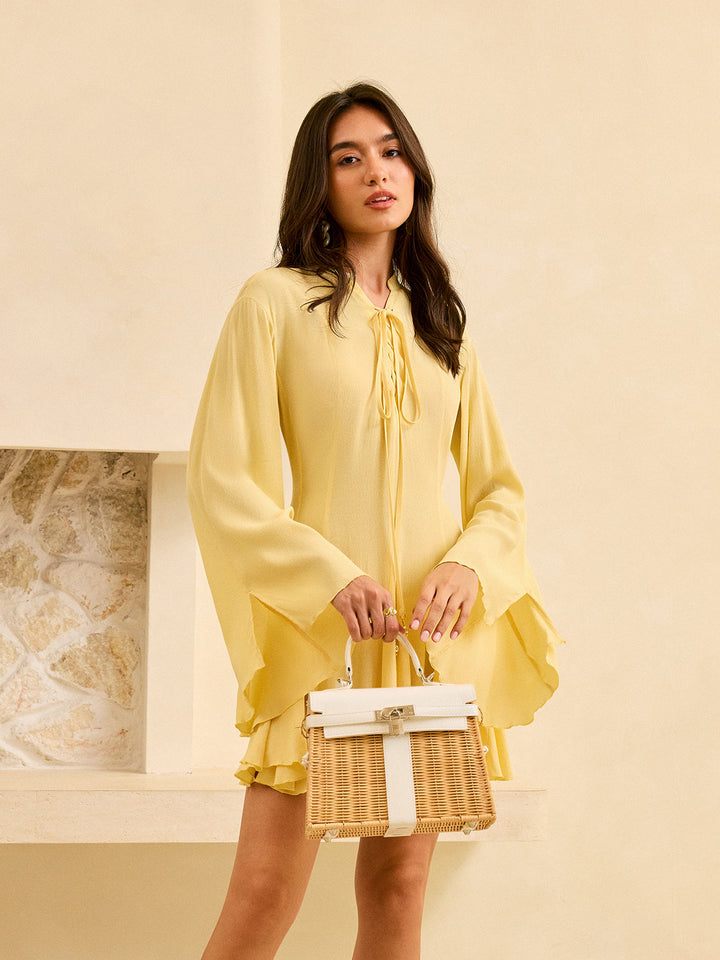 Robe Manches Évasées à Nouer sur le Devant