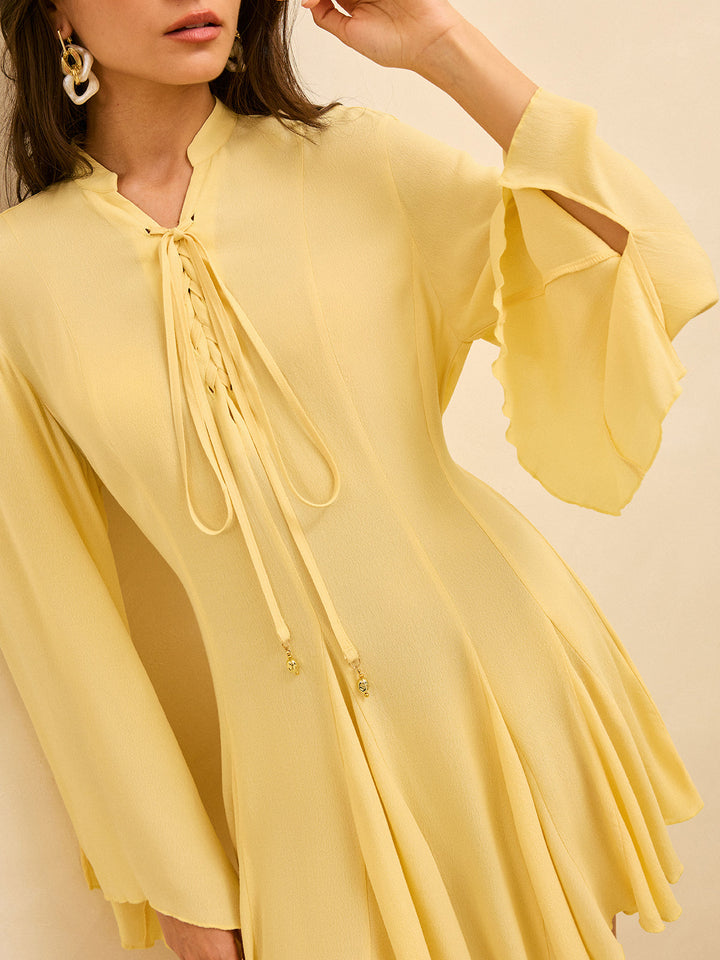 Robe Manches Évasées à Nouer sur le Devant