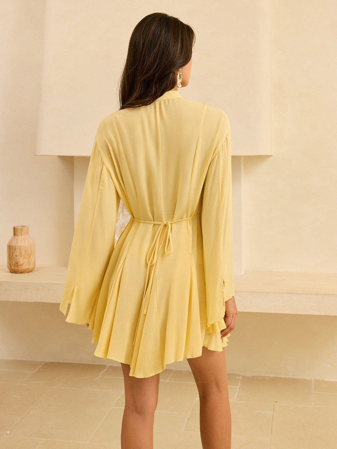 Robe Manches Évasées à Nouer sur le Devant