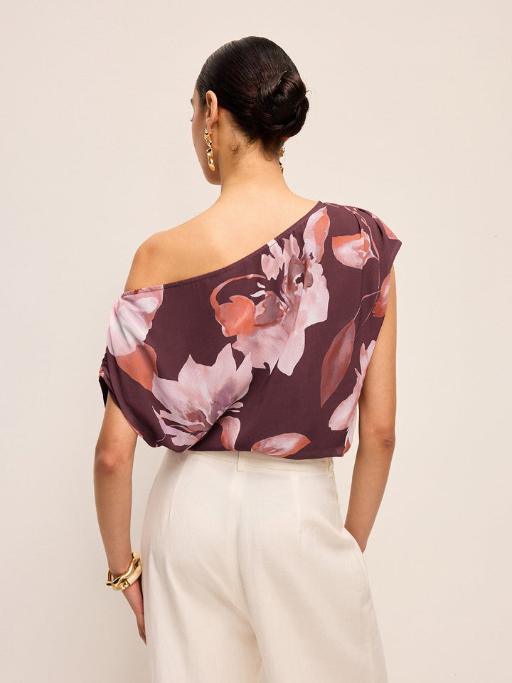 Blouse Ceinture Fleurie à Une Épaule