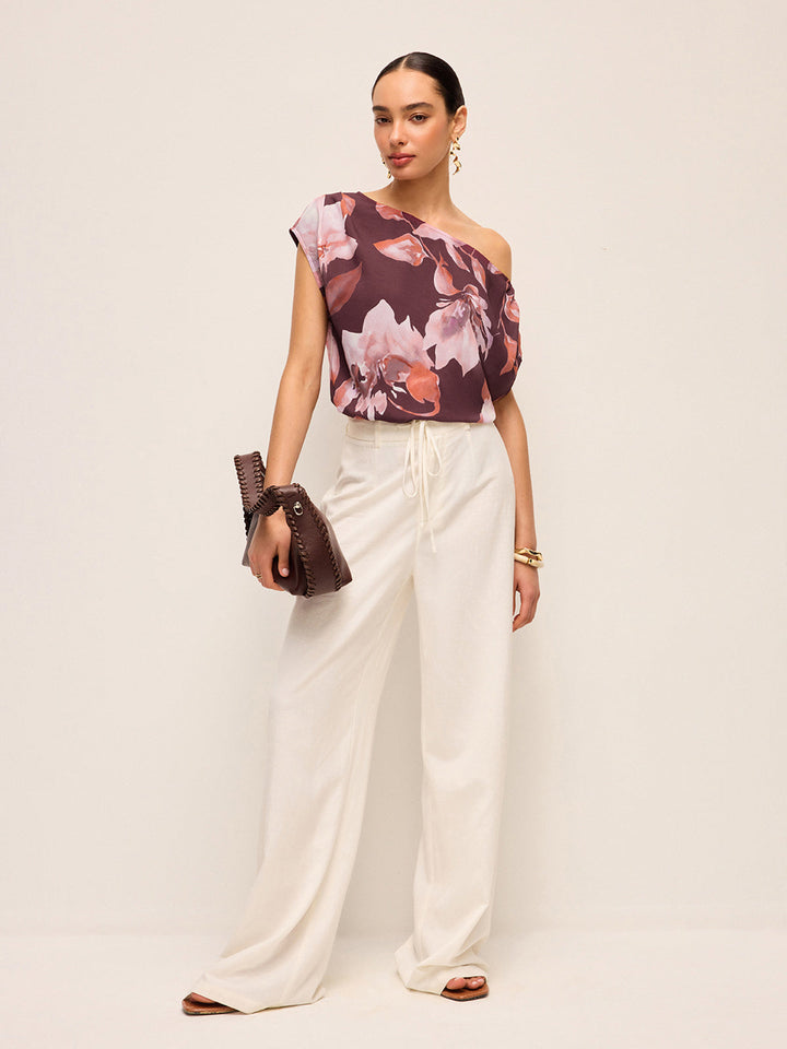 Blouse Ceinture Fleurie à Une Épaule