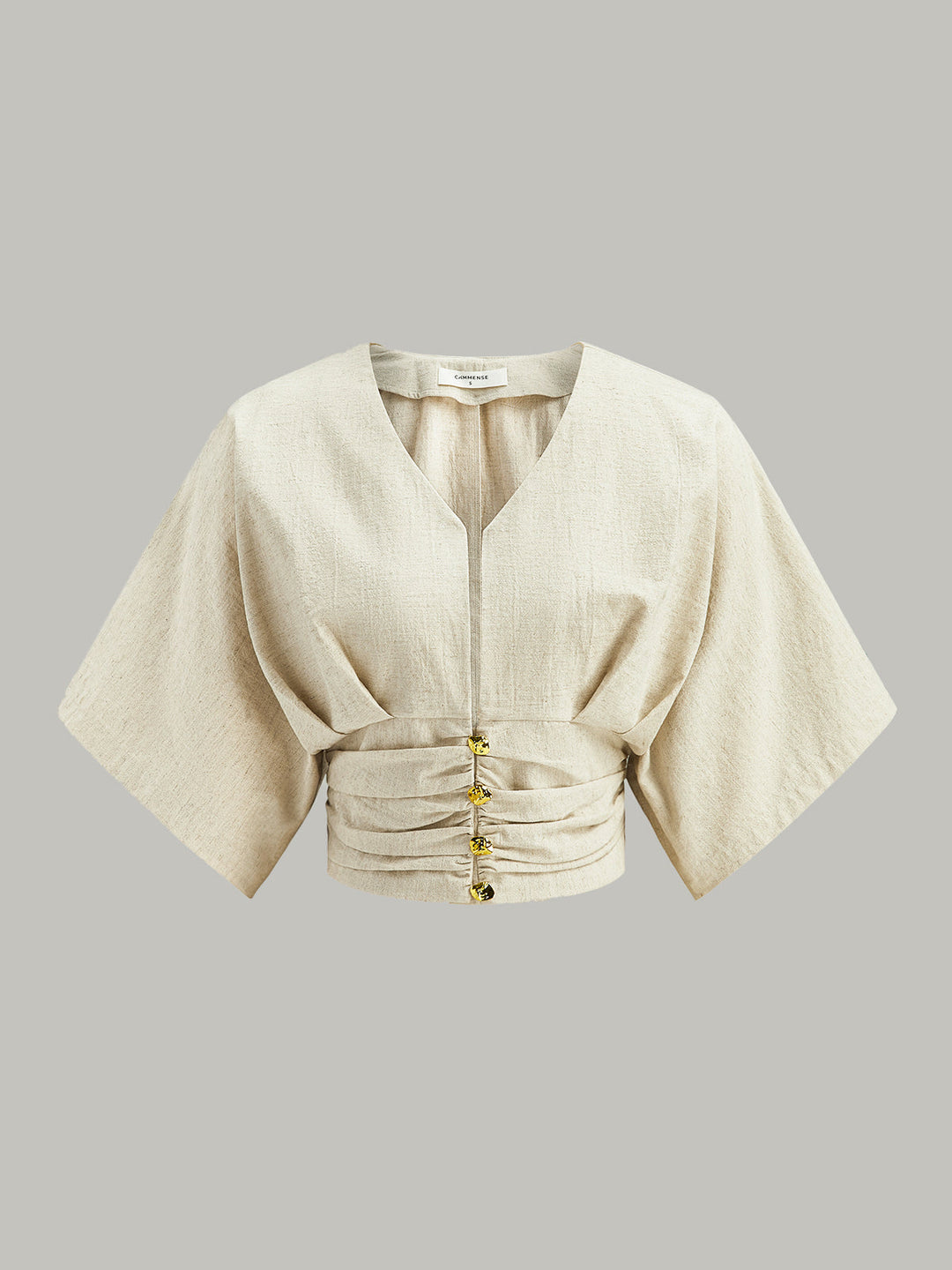 Haut Bouton Manches Kimono Coton & Lin
