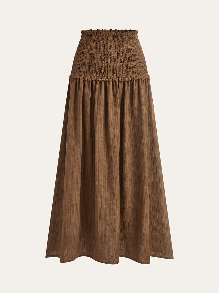 Ensemble Top Court à Manches Bouffantes et Jupe Midi Smockée