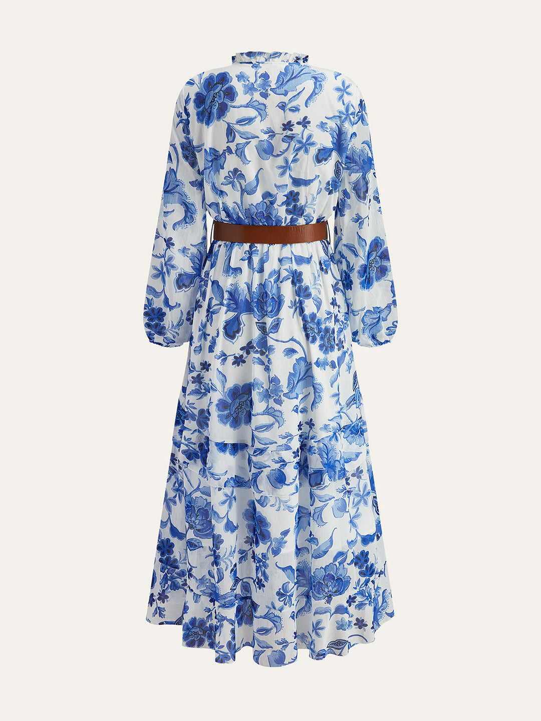 Robe Longue Ceinturée à Fleurs Volantées