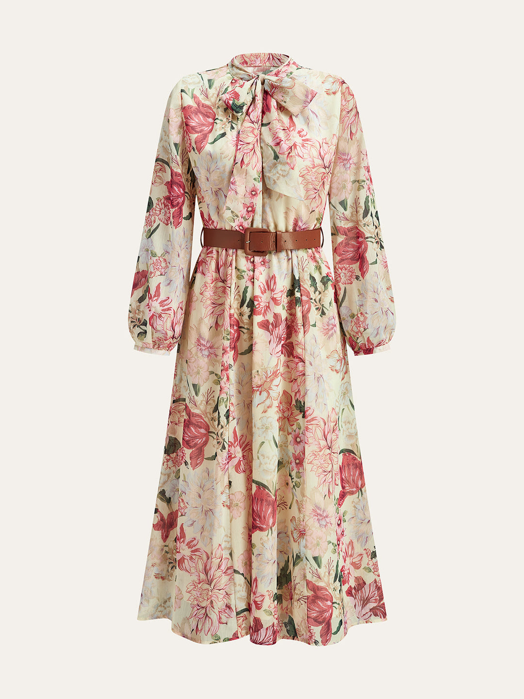 Robe Maxi à col nœud et ceinture imprimé floral