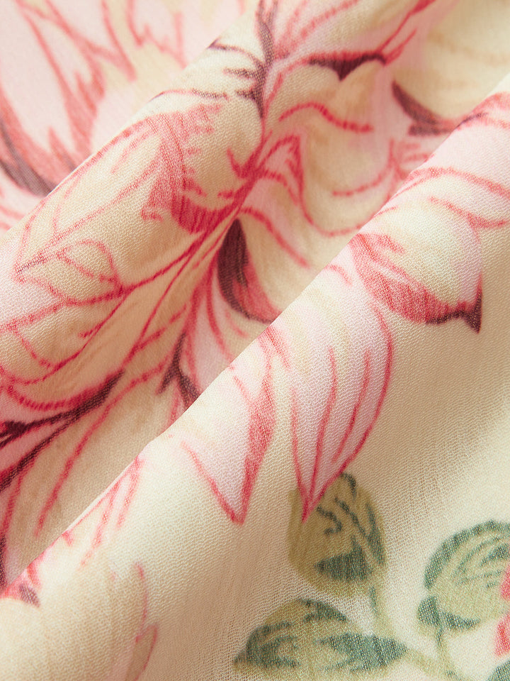 Robe Maxi à col nœud et ceinture imprimé floral