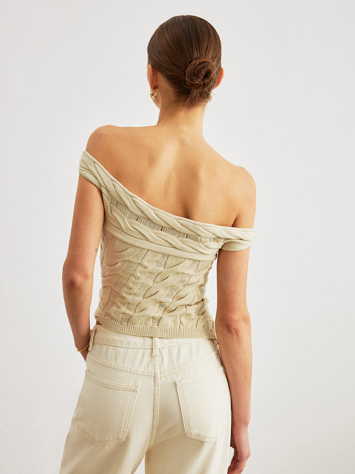 Haut en tricot torsadé à épaules dénudées