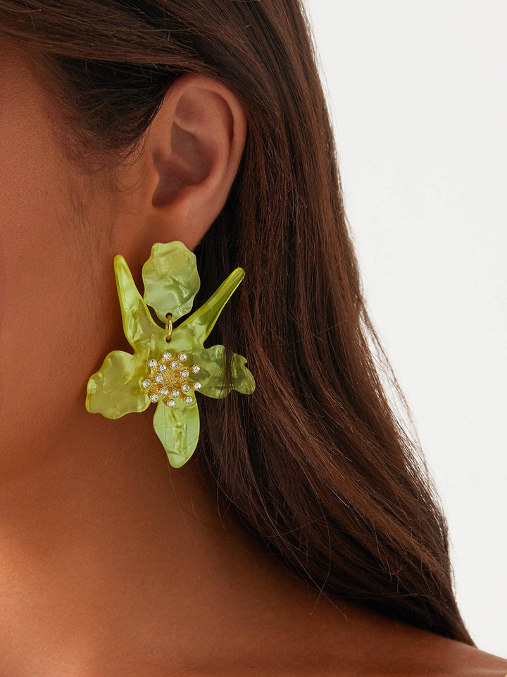Boucles d'oreilles Fleur avec Détail Strass
