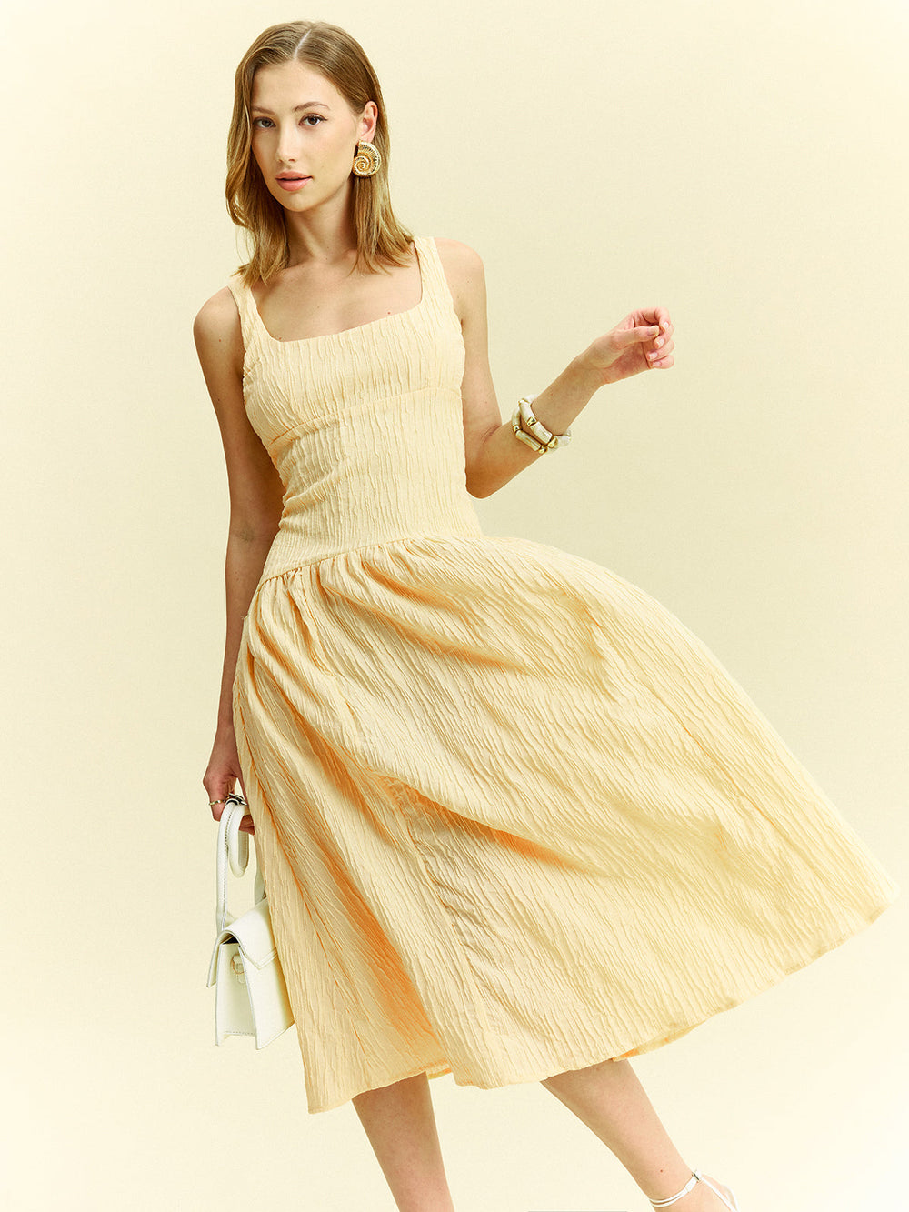 Robe Mi-longue Sans Manches Texturée